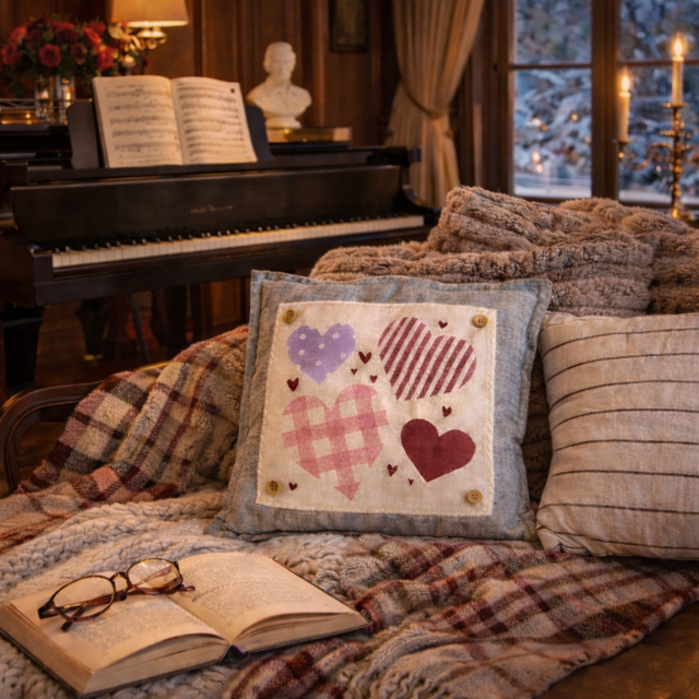 NEW! SQUARE BUNDLE SET: CHARCOAL PILLOW (comes with foam insert and these 3 panels in back pocket); Winter : LODGE, HEARTS, SPRING BOOT