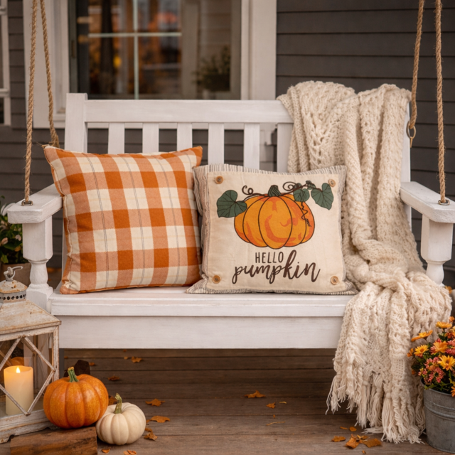 PANEL ONLY: SQUARE Fall Patch Autumn Thanksgiving Vine HELLO PUMPKIN