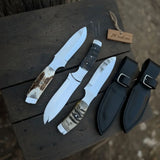 Handmade Hunting Knife Set of 3-Piece Fixed Blade Set with Leather Sheath
