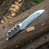 14-Inch High Carbon Steel Combat Knife — Acid Etched Tanto Blade, Knuckle Duster Guard & Wenge Wood Handle