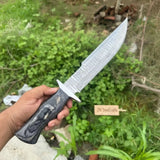 Handmade Damascus Recurve Clip Point Bowie Knife 10” Fixed Blade Outdoor Survival Knife