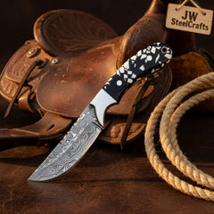 Buckhorn Trail Tracker Knife 10" Premium Hammered Damascus Stag Antler by JW SteelCrafts, product image 2