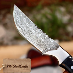 Buckhorn Trail Tracker Knife 10" Premium Hammered Damascus Stag Antler by JW SteelCrafts, product image 4