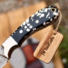 Buckhorn Trail Tracker Knife 10" Premium Hammered Damascus Stag Antler by JW SteelCrafts, product image 5