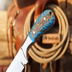 Sundance Turquoise Tracker Knife 10" Premium Hammered Damascus Tigerwood by JW SteelCrafts, product image 2