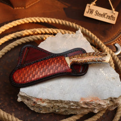 Ridgeline Stag Skinner Knife 8" Handmade Damascus Steel with Brass Bolster by JW SteelCrafts, product image 4