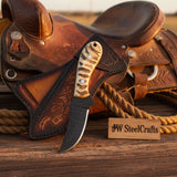 Ironstag Cowboy Knife 8" Handmade Carbon Steel Stag Horn Handle by JW SteelCrafts