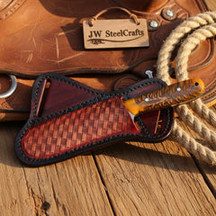 Rosewood Trail Skinner Knife 8" Handmade Damascus Reddish-Brown Wood Handle by JW SteelCrafts, product image 2