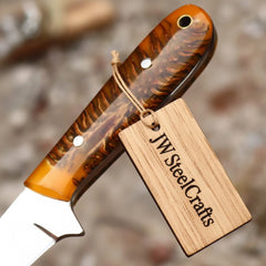 Rosewood Trail Skinner Knife 8" Handmade Damascus Reddish-Brown Wood Handle by JW SteelCrafts, product image 3