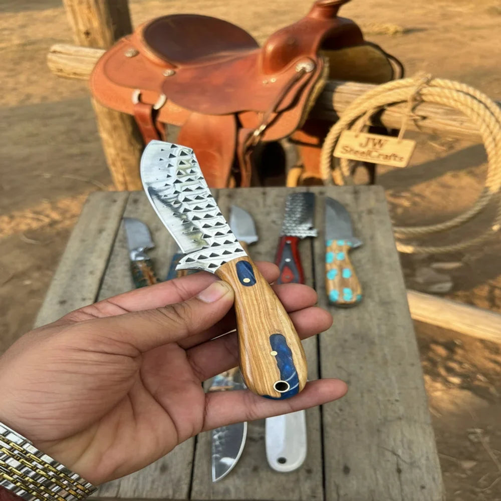 Ranchland Blade Collection Handmade Set of 8 Damascus Steel Knives by JW SteelCrafts, product image 4