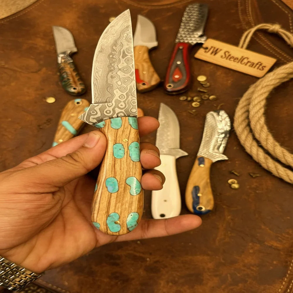 Ranchland Blade Collection Handmade Set of 8 Damascus Steel Knives by JW SteelCrafts, product image 3