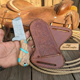Rancher's Bull Knife 6" Handmade Damascus Turquoise Accent Handle by JW SteelCrafts