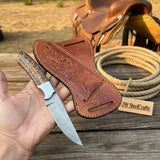 Wildgrain Bushcraft Knife 8" Handmade Damascus Natural Wood Handle by JW SteelCrafts