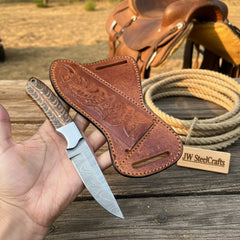 Wildgrain Bushcraft Knife 8" Handmade Damascus Natural Wood Handle by JW SteelCrafts