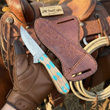 Turquoise Trail Bowie Knife 10" Handmade Damascus Turquoise Inlay - JW Steelcrafts by JW SteelCrafts