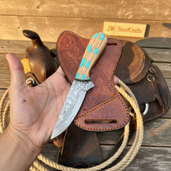 Turquoise Trail Bowie Knife 10" Handmade Damascus Turquoise Inlay - JW Steelcrafts by JW SteelCrafts, product image 2