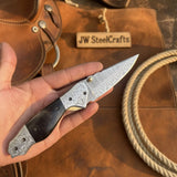 Blackwaist Damascus Folder Knife 7" Handmade Micarta Handle Liner Lock by JW SteelCrafts