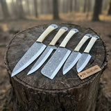 High Carbon Steel Butcher Knife Set – Cleaver, Chef, Slicer, Boning & Utility Knives, Hand Engraved Blades, Bone Handles, Full Tang