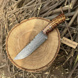 Fixed Blade Knife Damascus Steel Straight Back Blade Red Pine cone Handle