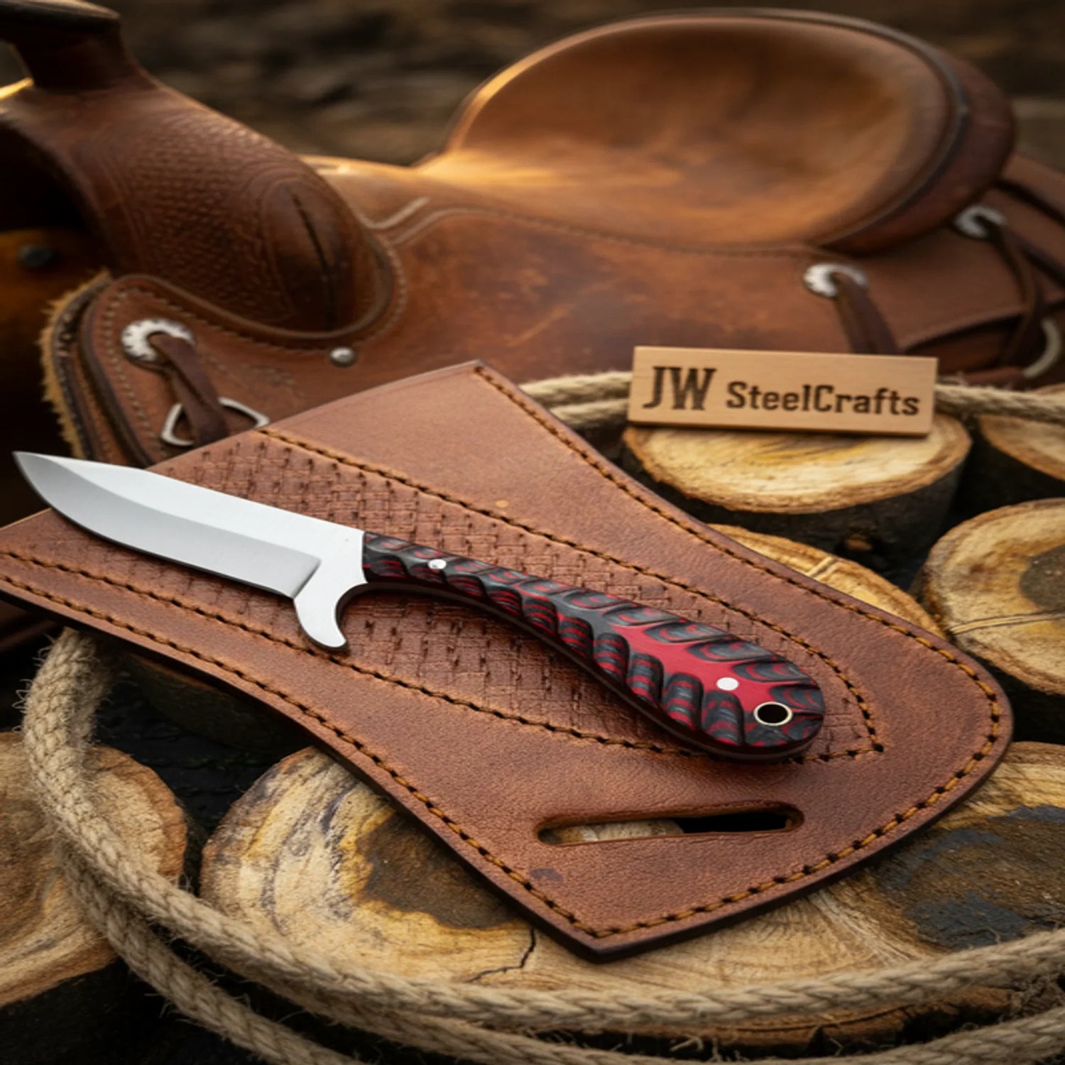 Crimson Ridge Hunter Knife with Red and Black Pakka Wood Handle