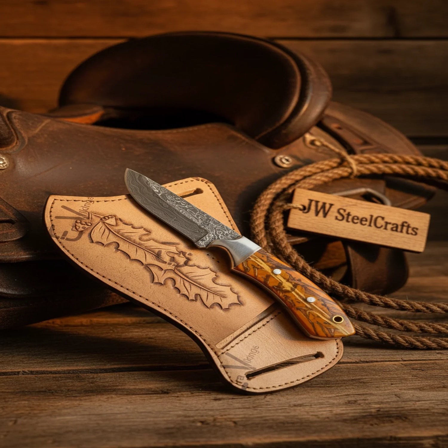 Handmade Damascus Cowboy Knife 8