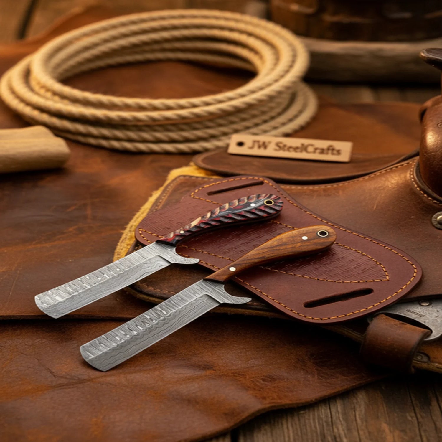 Handmade Damascus Bull Cutter Knife Set 7