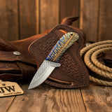 Hawkwing Skinner Knife 6" Purple Pinecone Handle Full Tang Western Cross Draw Sheath