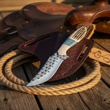 Handmade Rasp Steel Knife 7" Stag Horn Handle, Turquoise Stone, Leather Sheath