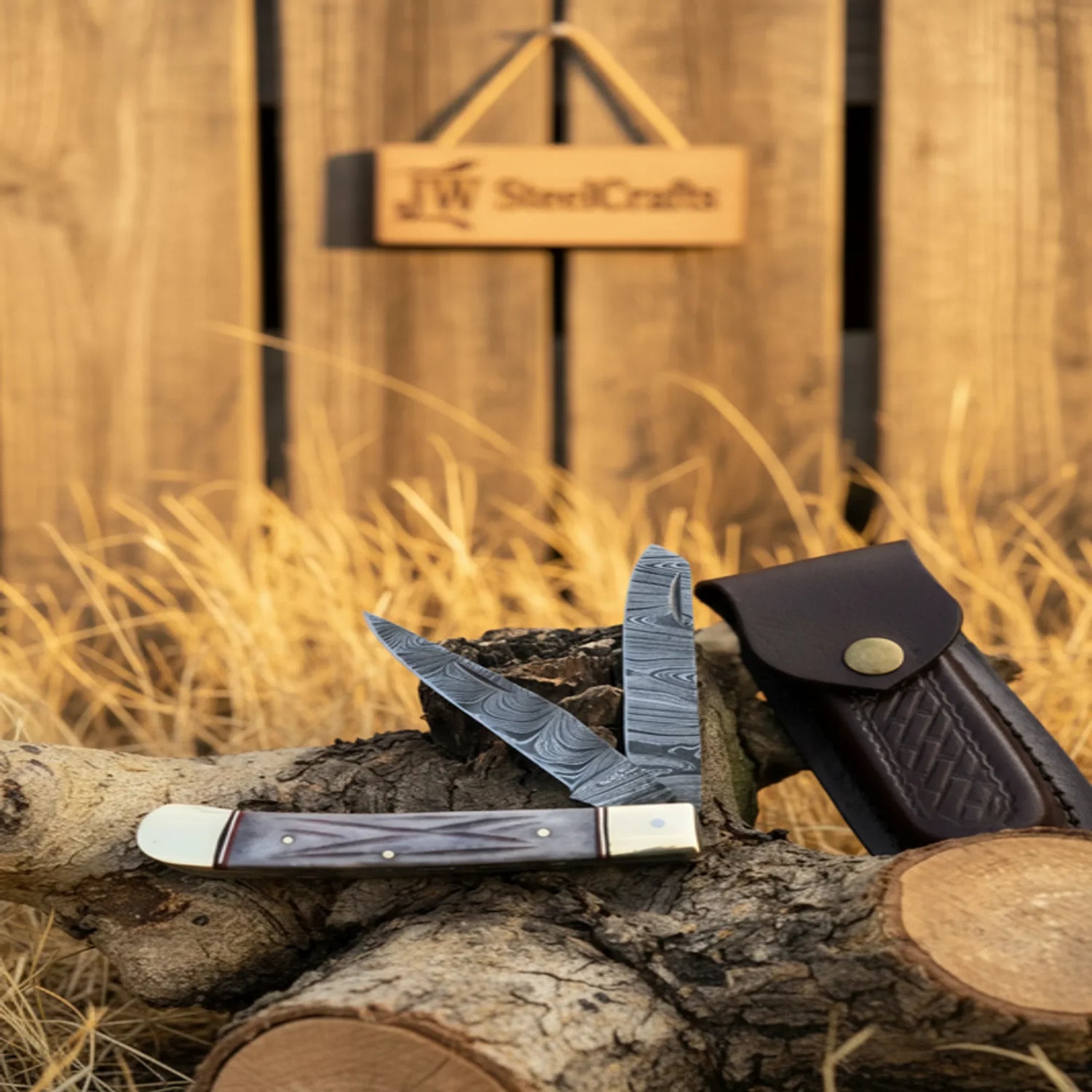 Damascus Steel Trapper Knife 4