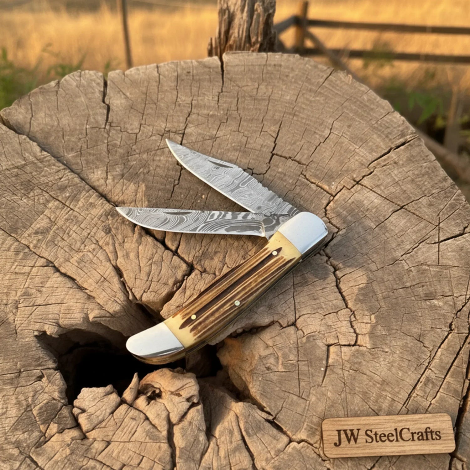 Handmade Damascus Steel Trapper Knife 4