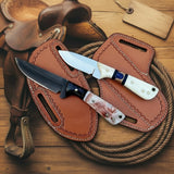 Ivory Trail Skinner Set  of 2 Polished Acid Washed Blade Multi Resin Handle Full Tang