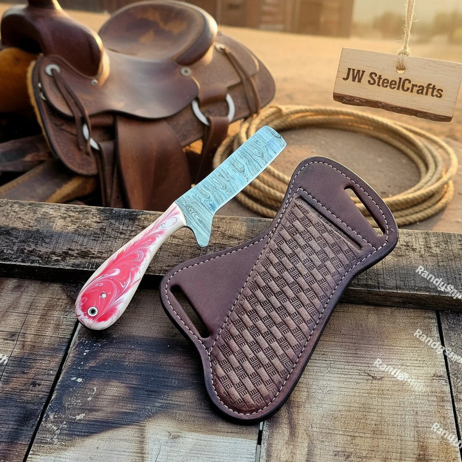 Damascus Pancake Holster Knife  7.5