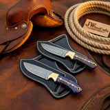Handmade Damascus Steel 8" Cowboy Bull Cutter Knives Matching Set