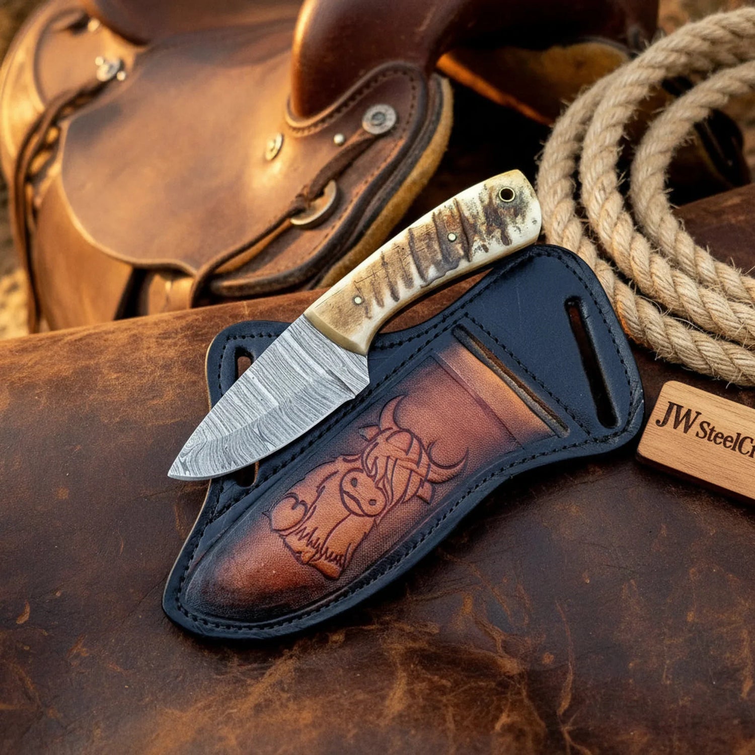 Handmade Damascus Steel Fixed Blade Skinner Knife 6