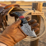 Damascus Steel Tracker Knife 7" Red & Black Wood Handle