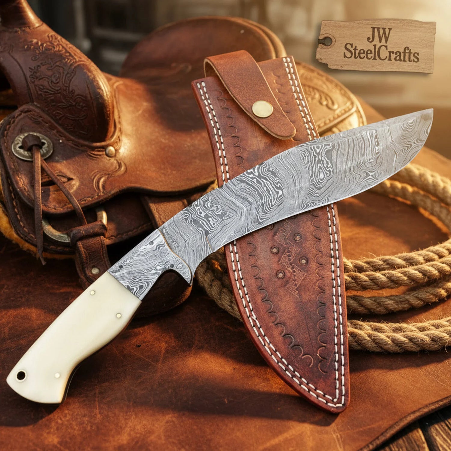 Whitehorn Damascus Kukri Knife 9