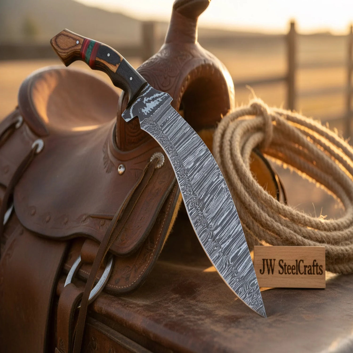 Saddle Ridge Damascus Kukri 15
