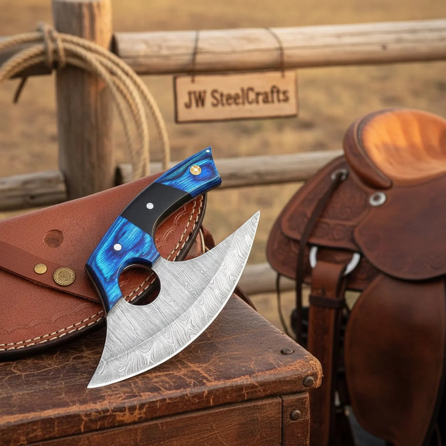 Damascus Steel Ulu Knife 5