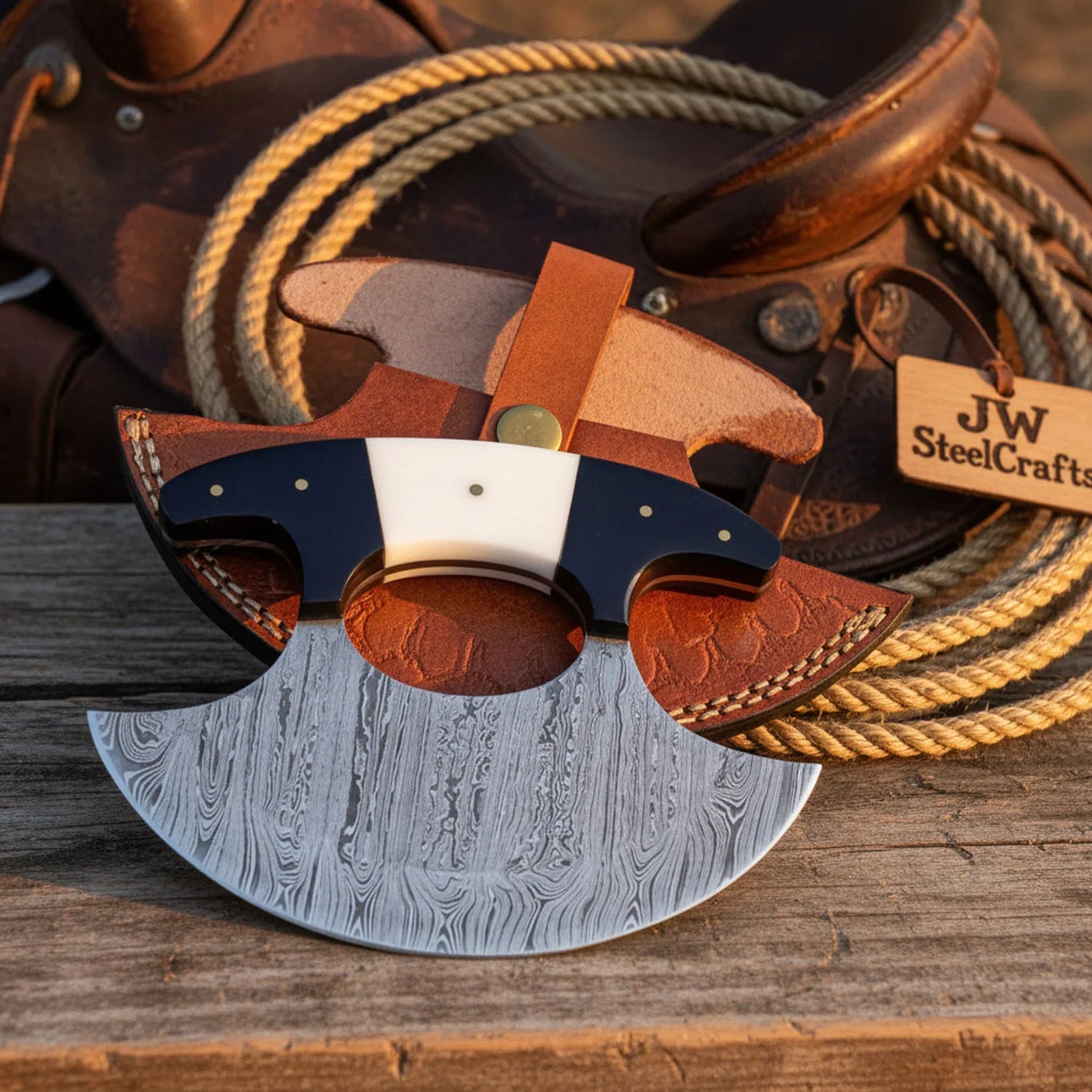 Handmade Damascus Ulu Pizza Cutter Knife 4