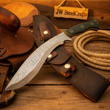Damascus Serrated Kukri Knife 9" Green Micarta Handle Full Tang High Carbon Bushcraft