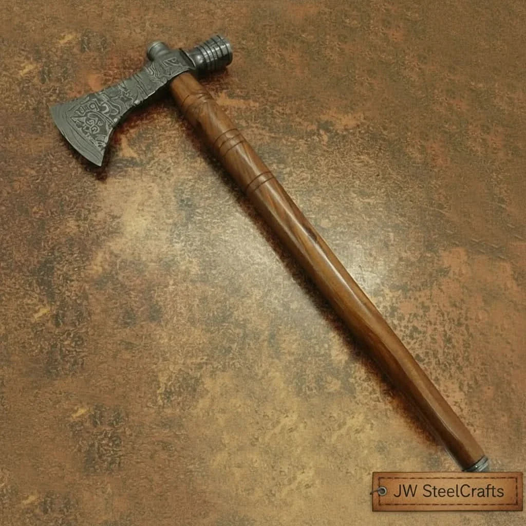 Damascus Smoking Axe Straight Handle 19 Inch