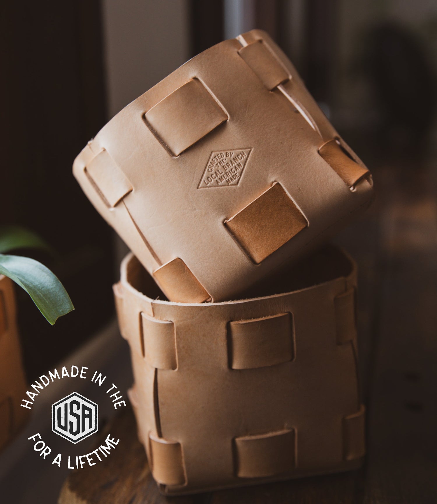 Leather Tabletop Planter  - USA Made