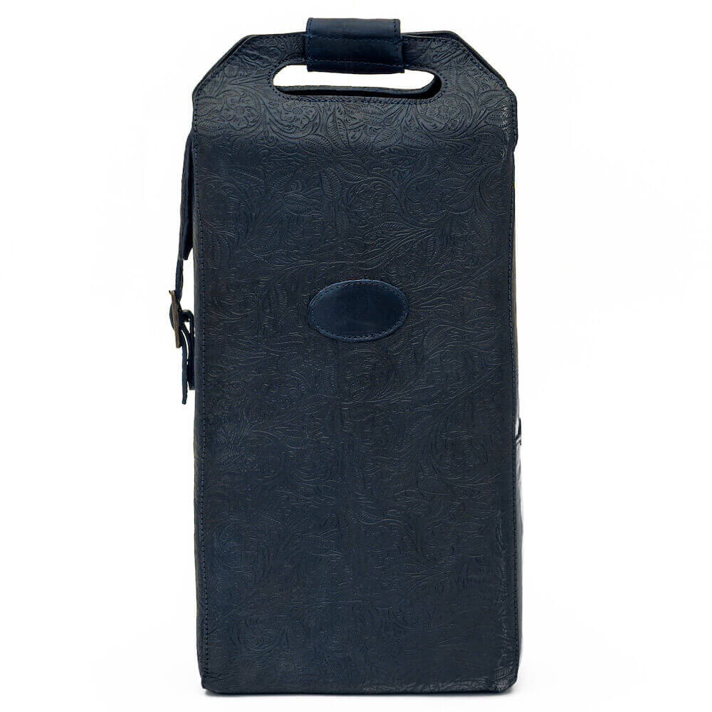Tooled Leather Two Bottle Wine Carrier