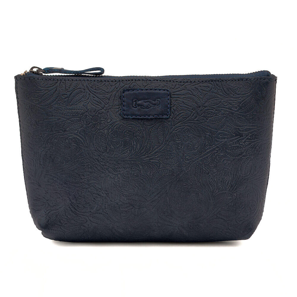 Tooled Leather Large Zippered Pouch