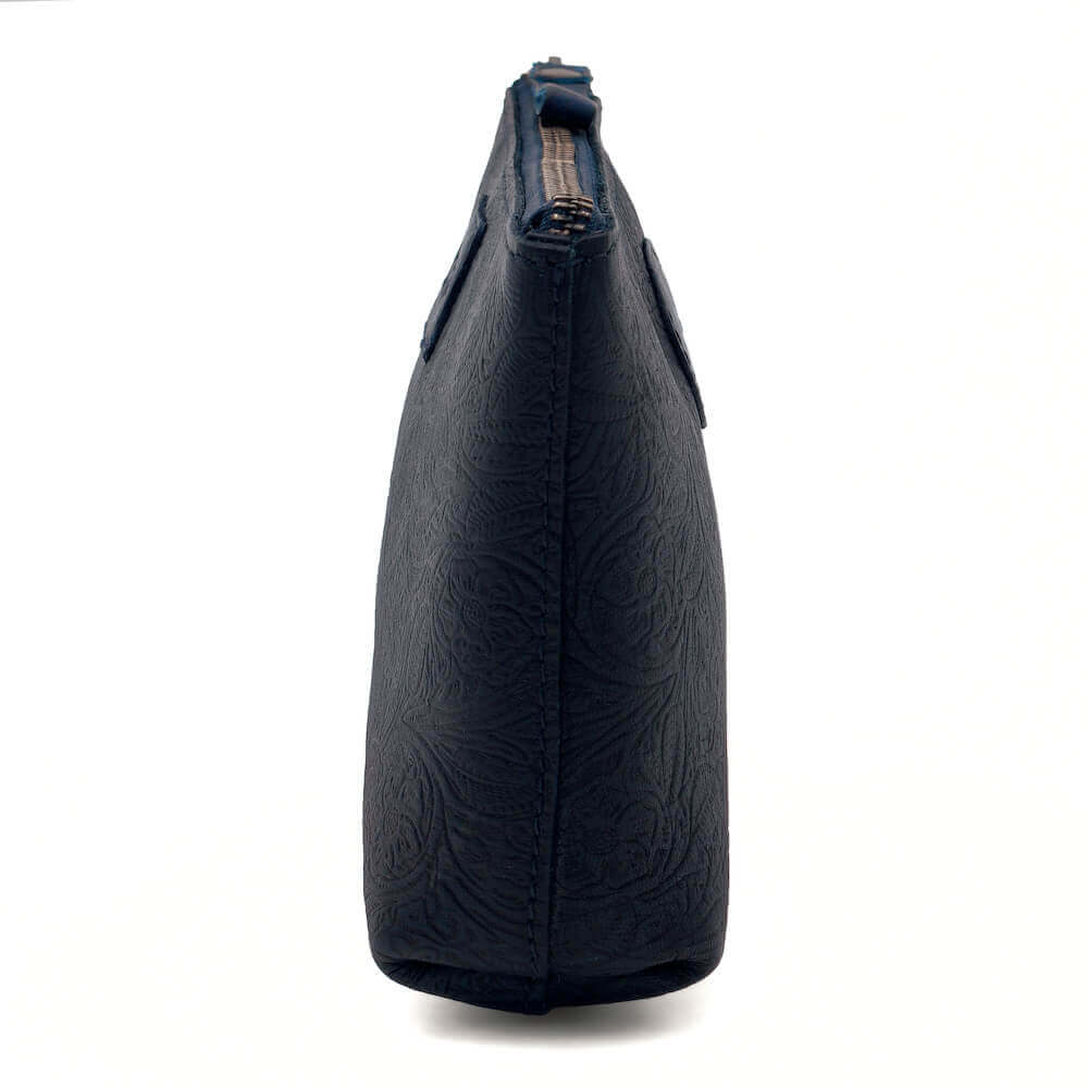 Tooled Leather Large Zippered Pouch
