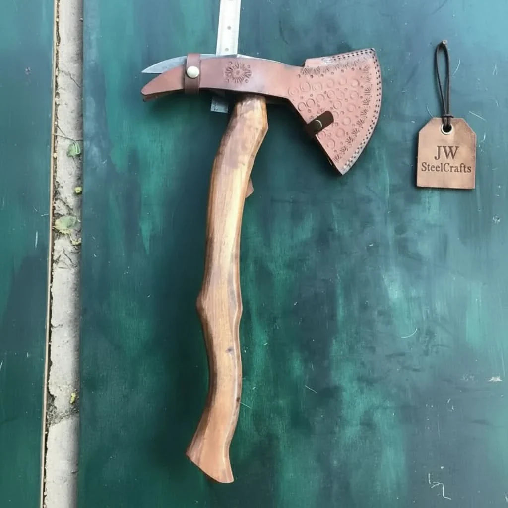 Damascus Bearded Spike Tomahawk with Forged Spike Poll