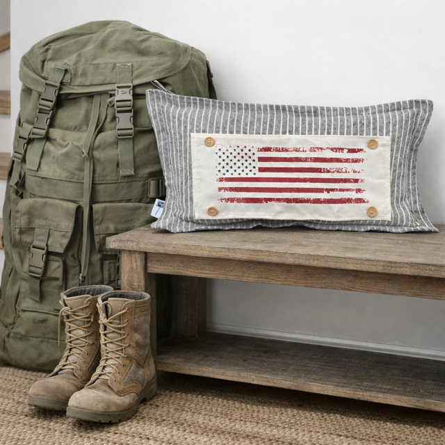 PANEL ONLY: RECTANGLE Summer American America Flag Vintage, White Wash, Faded, Well Loved; OLD GLORY