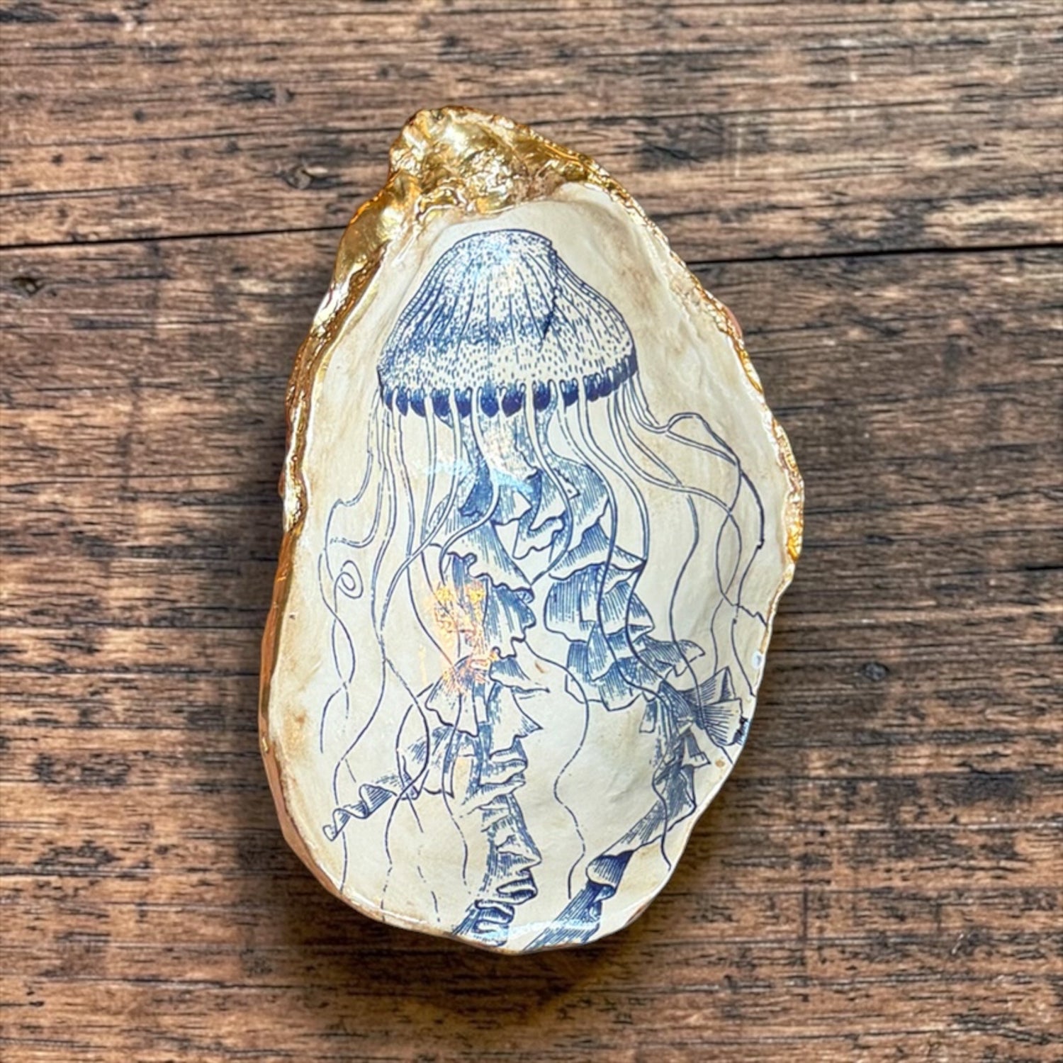 Blue & White Sea Life Shell Trinket Dish
