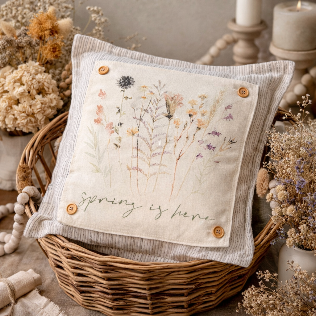 PANEL ONLY: SQUARE Pastel Water Color Floral Herb Garden Bouquet;  Spring is Here Dry PRESSED FLOWERS