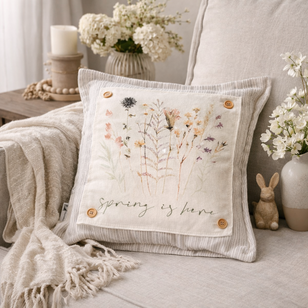 PILLOW ONLY: SQUARE Ticking Stripes Pillow;  CREAM/BLACK/TAN TICKING STRIPES PILLOW (with insert)